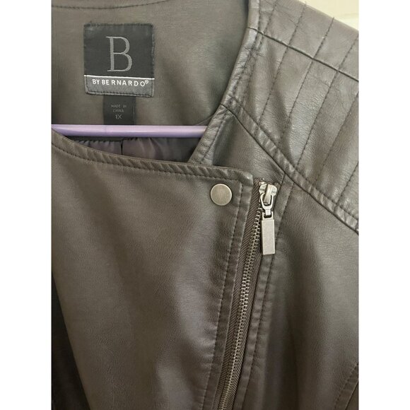 Bernardo Women's Gray Faux Leather Moto Jacket Zipper Pockets Size 1X Fits XL 14 - Picture 11 of 15